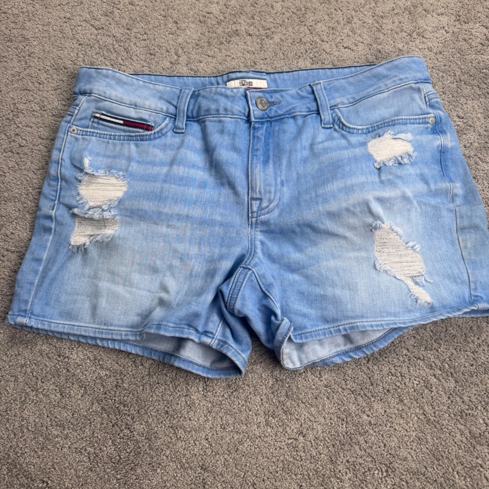 Tommy Hilfiger Light Blue Distressed Denim Jean Shorts